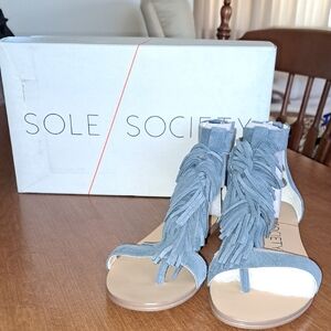 Sole Society Women's Fringe Sandals - Blue 6